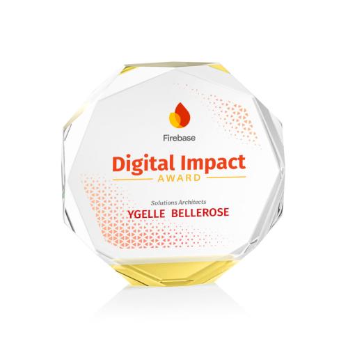 Awards and Trophies - Crystal Awards - Acadian Full Color Gold Polygon Crystal Award