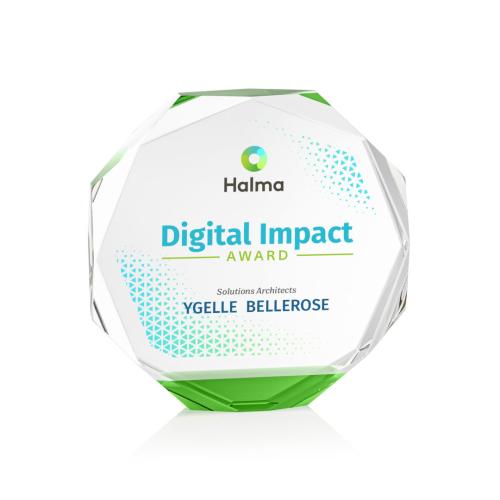 Awards and Trophies - Crystal Awards - Acadian Full Color Green Polygon Crystal Award