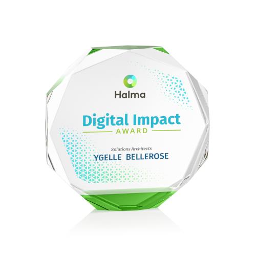 Awards and Trophies - Crystal Awards - Acadian Full Color Green Polygon Crystal Award