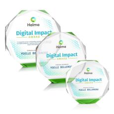 Acadian Full Color Green Polygon Crystal Award - Full Color Imprint