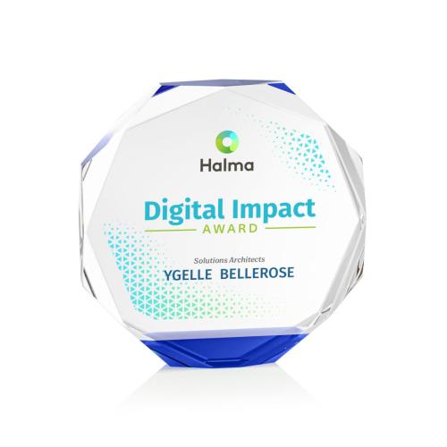 Awards and Trophies - Crystal Awards - Acadian Full Color Blue Polygon Crystal Award