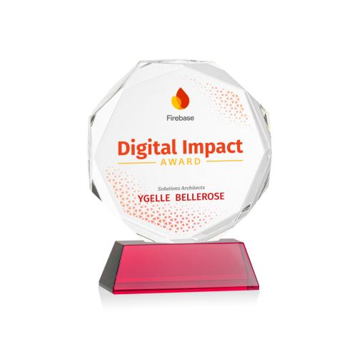 Awards and Trophies - Crystal Awards - Acadian Full Color Red on Newhaven Base Polygon Crystal Award