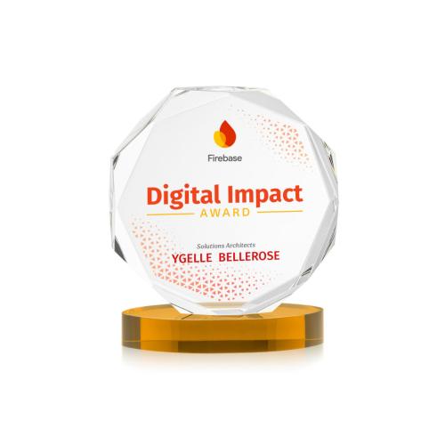 Awards and Trophies - Crystal Awards - Acadian Full Color Amber on Alberton Base Polygon Crystal Award