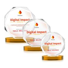 Acadian Full Color Amber on Alberton Base Polygon Crystal Award - Diamond Awards