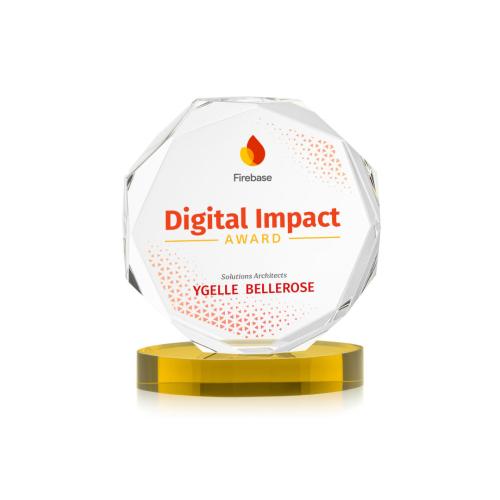 Awards and Trophies - Crystal Awards - Acadian Full Color Gold on Alberton Base Polygon Crystal Award