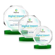Acadian Full Color Green on Alberton Base Polygon Crystal Award - Diamond Awards