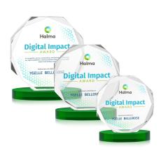 Acadian Full Color Green on Alberton Base Polygon Crystal Award - Awards and Trophies