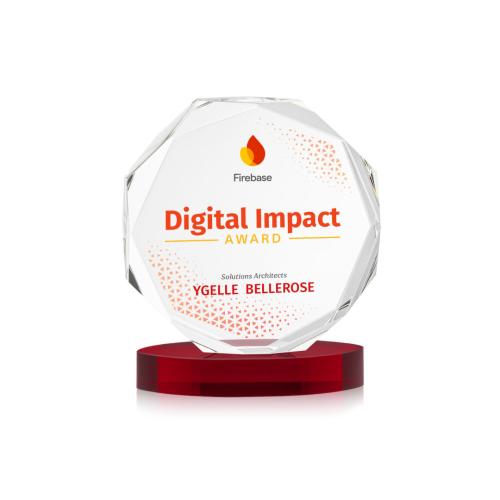 Awards and Trophies - Crystal Awards - Acadian Full Color Red on Alberton Base Polygon Crystal Award