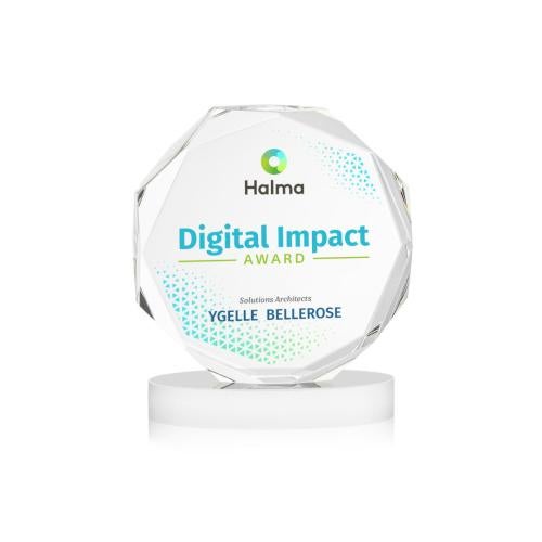 Awards and Trophies - Crystal Awards - Acadian Full Color White on Alberton Base Polygon Crystal Award