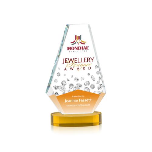 Awards and Trophies - Crystal Awards - Kingsley Full Color Amber on Alberton Base Polygon Crystal Award