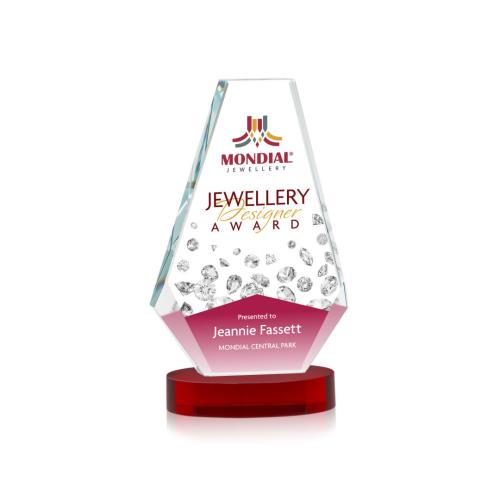 Awards and Trophies - Crystal Awards - Kingsley Full Color Red on Alberton Base Polygon Crystal Award