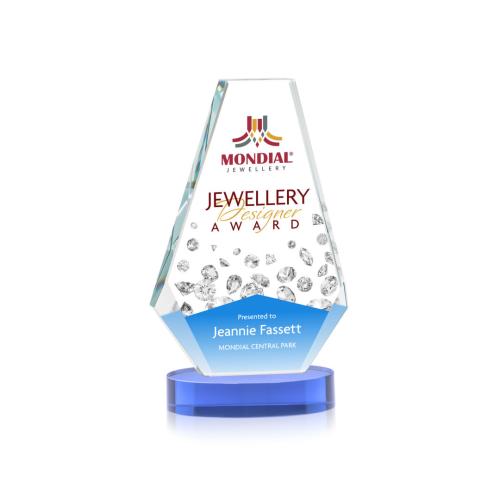 Awards and Trophies - Crystal Awards - Kingsley Full Color Sky Blue on Alberton Base Polygon Crystal Award