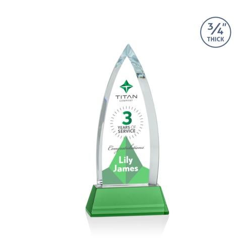 Awards and Trophies - Crystal Awards - Shildon Full Color Green on Newhaven Peaks Crystal Award