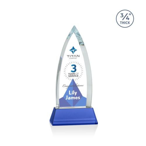 Awards and Trophies - Crystal Awards - Shildon Full Color Blue on Newhaven Peaks Crystal Award