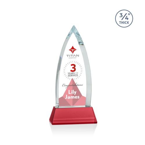 Awards and Trophies - Crystal Awards - Shildon Full Color Red on Newhaven Peaks Crystal Award