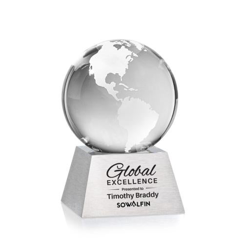 Awards and Trophies - Globe Awards - Globe Globe on Aluminum Base Crystal Award