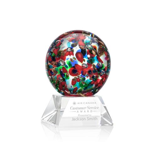 Awards and Trophies - Crystal Awards - Glass Awards - Art Glass Awards - Fantasia Clear on Sheffield Base Globe Glass Award