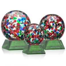 Fantasia Green on Sheffield Base Globe Glass Award - Art Glass Awards