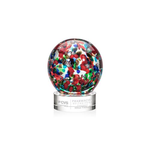 Awards and Trophies - Crystal Awards - Glass Awards - Art Glass Awards - Fantasia Clear on Stanrich Base Globe Glass Award