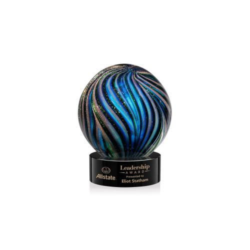 Awards and Trophies - Crystal Awards - Glass Awards - Art Glass Awards - Malton Black on Stanrich Base Globe Glass Award