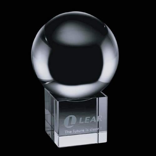 Awards and Trophies - Crystal Awards - Crystal Ball Globe on Cube Crystal Award