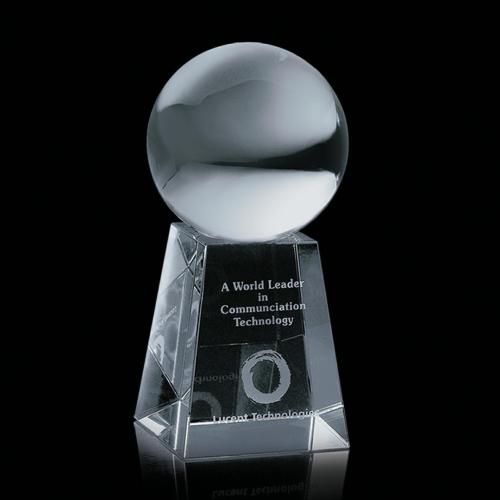 Awards and Trophies - Crystal Awards - Crystal Ball Globe on Tall Base Crystal Award