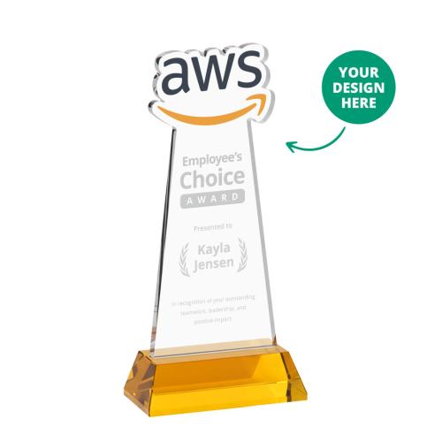 Awards and Trophies - Crystal Awards - EdgeCraft Amber (via Air) on Hartford Base Unique Crystal Award