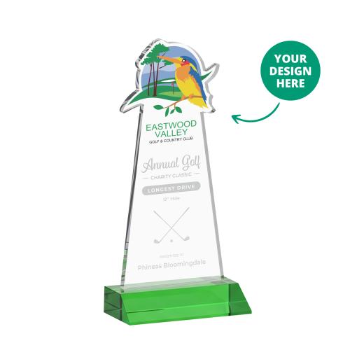 Awards and Trophies - Crystal Awards - EdgeCraft Green (via Air) on Mitered Base Unique Crystal Award