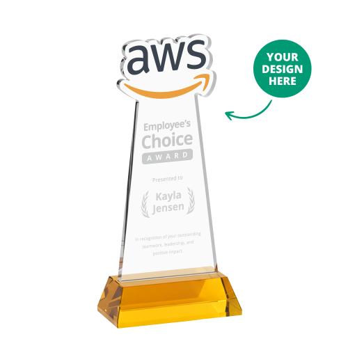 Awards and Trophies - Crystal Awards - EdgeCraft Amber (via Ocean) on Hartford Base Unique Crystal Award