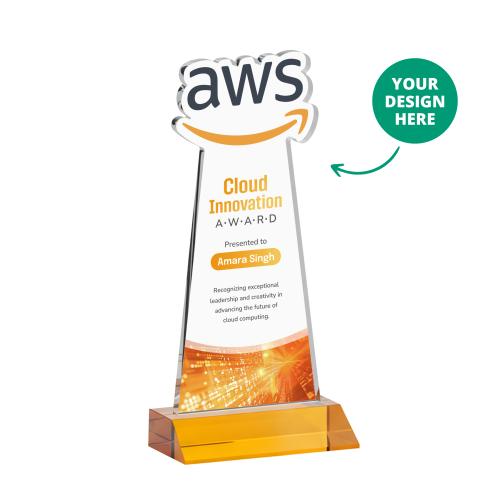 Awards and Trophies - Crystal Awards - EdgeCraft Full Color on Mitered Base-Amber (via Ocean)