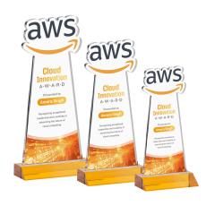 EdgeCraft Full Color Unique on Mitered Base-Amber (via Ocean) Crystal Award - Awards and Trophies