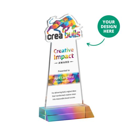 Awards and Trophies - Crystal Awards - EdgeCraft Full Color Prismatic (via Ocean) on Mitered Base Unique Crystal Award