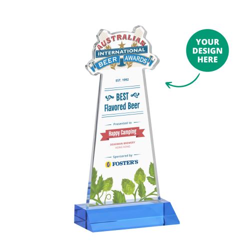 Awards and Trophies - Crystal Awards - EdgeCraft Full Color on Mitered Base-Sky Blue (Ocean)