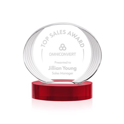 Awards and Trophies - Crystal Awards - Sheraton Red on Base Circle Crystal Award