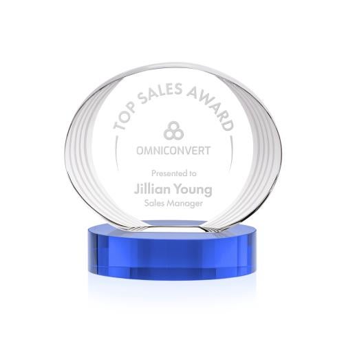 Awards and Trophies - Crystal Awards - Sheraton Sky Blue on Base Circle Crystal Award