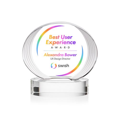 Awards and Trophies - Crystal Awards - Sheraton Full Color Clear on Base Circle Crystal Award