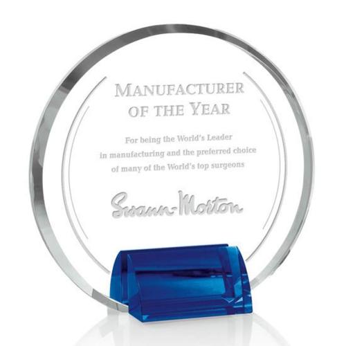 Awards and Trophies - Crystal Awards - Olympia Blue Circle Crystal Award