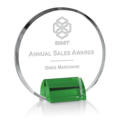 Awards and Trophies - Crystal Awards - Olympia Green Circle Crystal Award