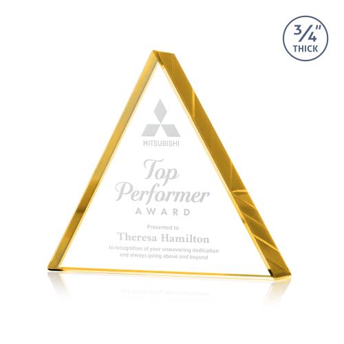 Awards and Trophies - Crystal Awards - Adler Triangle Gold Pyramid Crystal Award