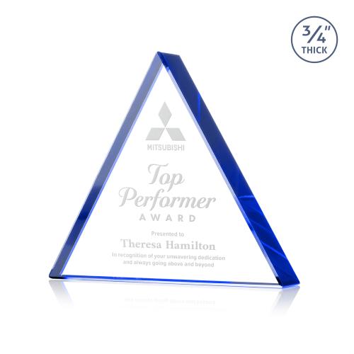 Awards and Trophies - Crystal Awards - Adler Triangle Blue Pyramid Crystal Award