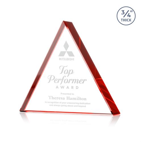 Awards and Trophies - Crystal Awards - Adler Triangle Red Pyramid Crystal Award