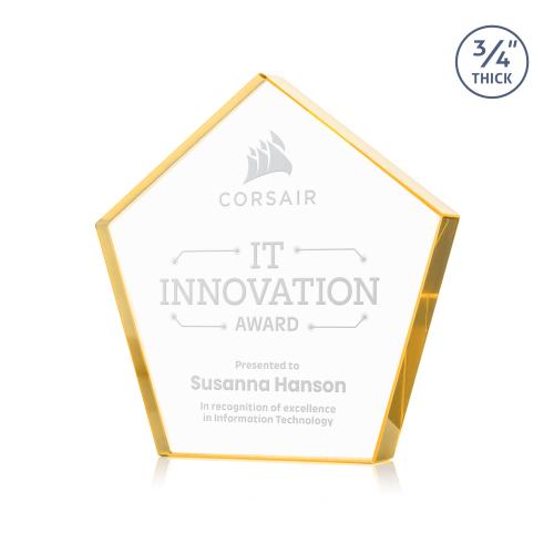 Awards and Trophies - Crystal Awards - Belmar Pentagon Gold Polygon Crystal Award