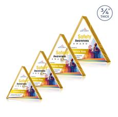 Adler Triangle Full Color Gold Pyramid Crystal Award - Full Color Imprint