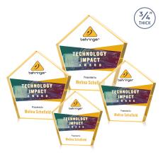 Belmar Pentagon Full Color Gold Polygon Crystal Award - Full Color Imprint