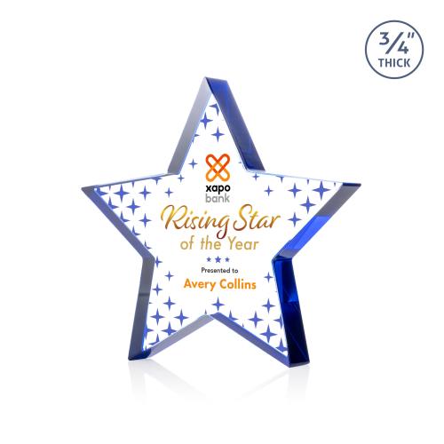 Awards and Trophies - Full Color Imprint - Esna Full Color Blue Star Crystal Award