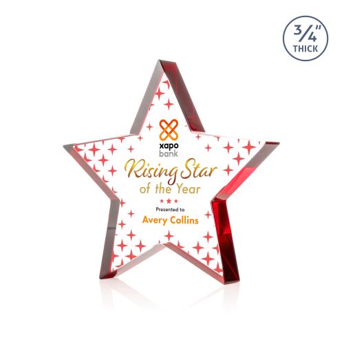Awards and Trophies - Full Color Imprint - Esna Full Color Red Star Crystal Award