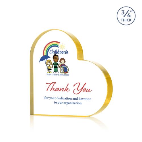 Awards and Trophies - Crystal Awards - Davina Heart Full Color Gold Unique Crystal Award