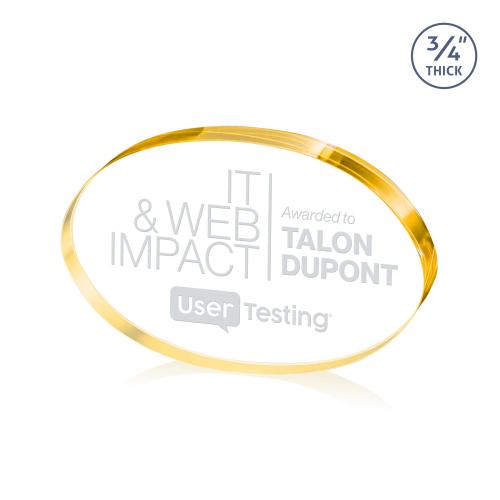 Awards and Trophies - Crystal Awards - Baldus Oval Gold Circle Crystal Award