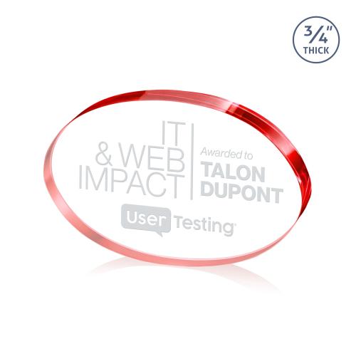 Awards and Trophies - Crystal Awards - Baldus Oval Red Circle Crystal Award