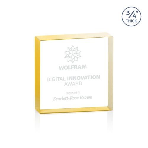 Awards and Trophies - Crystal Awards - Upton Square Gold Square / Cube Crystal Award